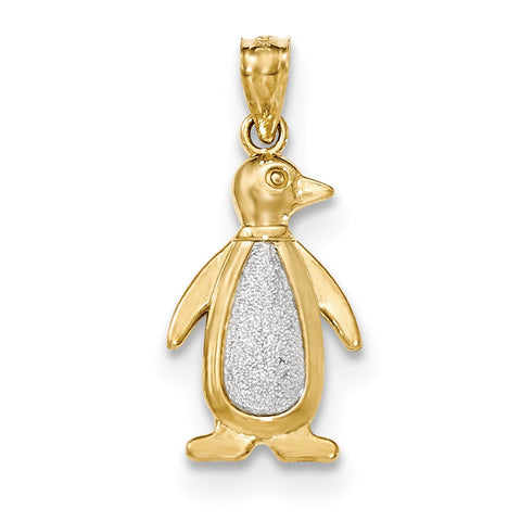 14k Yellow & White Gold Polished & Textured Penguin Pendant - shirin-diamonds