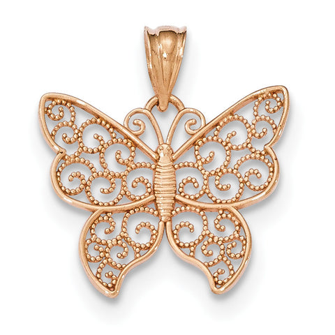 14k Rose Gold Polished Filigree Butterfly Pendant - shirin-diamonds