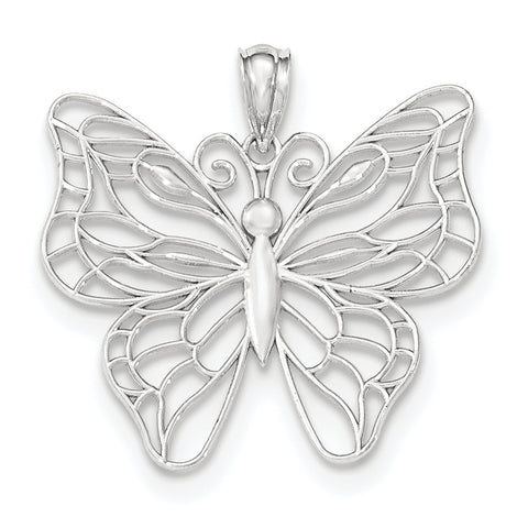 14k White Gold Polished Large Butterfly Pendant - shirin-diamonds