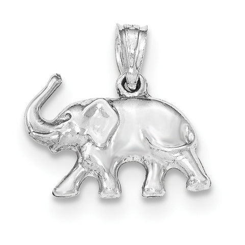 14k White Gold Polished Elephant Pendant - shirin-diamonds