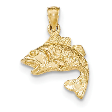 14k Gold Polished & Textured Bass Pendant - shirin-diamonds
