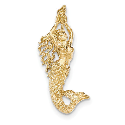 14K Gold Polished & Textured Mermaid Chain Slide Pendant - shirin-diamonds