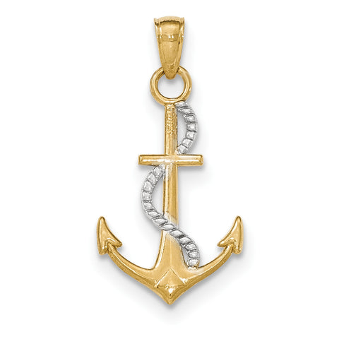 14K W/Y Gold Polished Anchor w/rope Pendant K5396 - shirin-diamonds