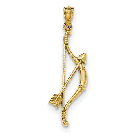 14k Gold Polished & Textured Bow & Arrow Pendant - shirin-diamonds