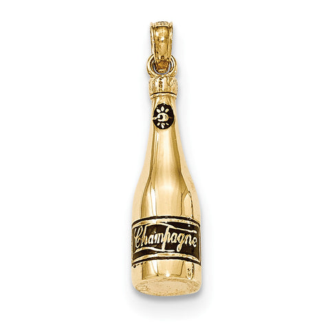 14K Gold Polished 3-D Enameled Champagne Bottle Pendant K5421 - shirin-diamonds