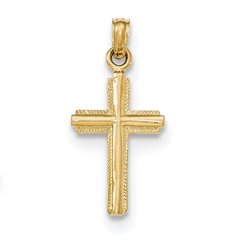 14K Gold Polished Cross With Stripped Border Pendant K5448 - shirin-diamonds