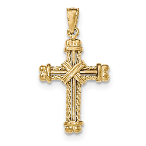 14K Gold Polished & Textured Cross Pendant K5463 - shirin-diamonds
