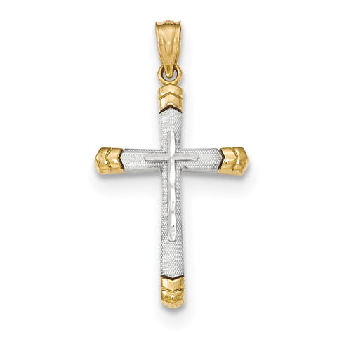 14k Y/W Gold Polished DC Cross Pendant K5465 - shirin-diamonds