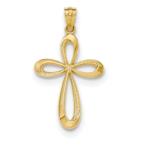 14k Gold Polished Ribbon Cross Pendant K5471 - shirin-diamonds