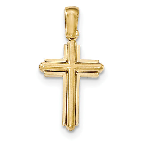 14K Gold Polished Beveled Stick Cross w/frame Pendant K5499 - shirin-diamonds