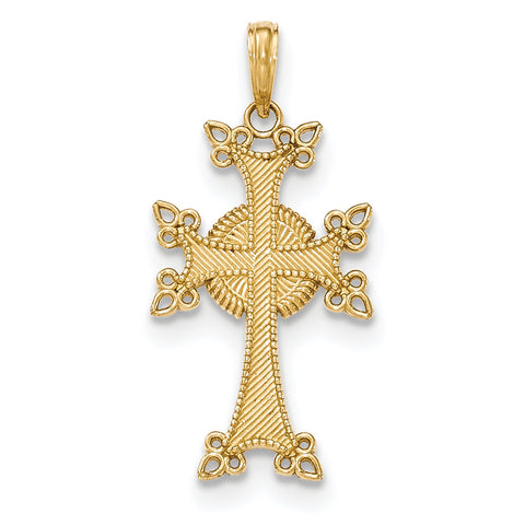 14K Gold Polished & Textured Armenian Cross Pendant K5513 - shirin-diamonds
