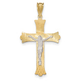 14k Two-Tone Polished Satin D/C Crucifix Cross Pendant K5548 - shirin-diamonds