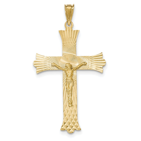 14k Polished, Satin and Diamond-cut Crucifix Cross Pendant K5553 - shirin-diamonds