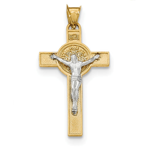 14k Two-Tone St. Benedict Medal Crucifix Cross Pendant K5563 - shirin-diamonds