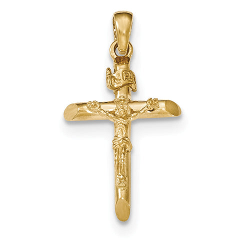 14K Gold Polished 2-D Crucifix with Jesus on Cross Pendant K5566 - shirin-diamonds