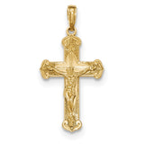14K Gold Polished & Textured Crucifix w/Jesus on Engraved Cross Pendant - shirin-diamonds