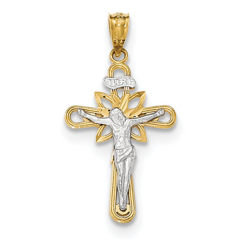 14k Y/W Gold W/Rhodium Small Passion Crucifix Pendant K5575 - shirin-diamonds