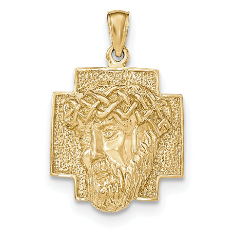 14K Gold Polished 2-D Large Jesus Head with Crown Pendant K5584 - shirin-diamonds