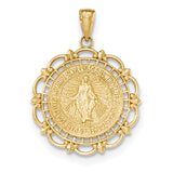 14K Gold Polished Miraculous Medal With Scallop Frame Pendant K5653 - shirin-diamonds