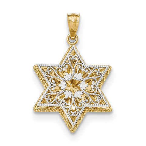 14k Two-tone Polished Reversible Filigree Star of David Pendant K5709 - shirin-diamonds