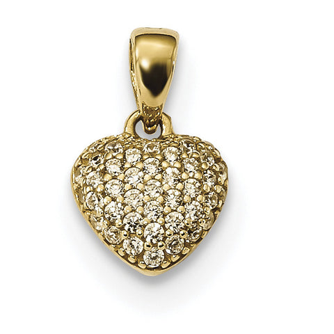 14k Gold Polished Pav‚ CZ Heart Pendant K5830 - shirin-diamonds