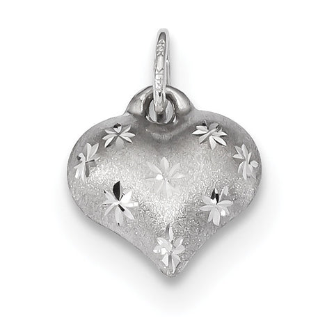 14k White Gold Satin & Diamond Cut Puffed Heart Pendant K5836 - shirin-diamonds