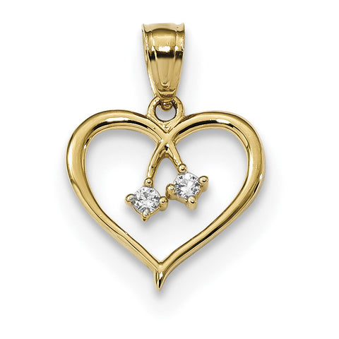 14k 2-CZ Cut-out Heart Pendant K5863 - shirin-diamonds