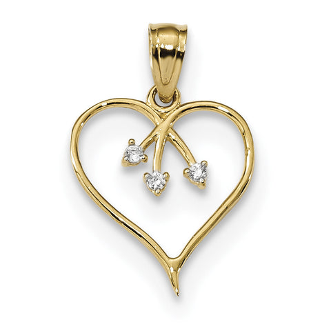 14k 3-CZ Cut-out Heart Pendant K5864 - shirin-diamonds