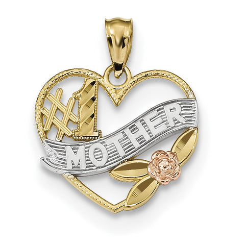 14k Yellow & Rose w/Rhodium DC #Mother in Heart w/Rose Pendant K5889 - shirin-diamonds