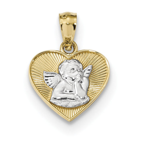 14k w/Rhodium Polished Guardian Angel in Heart Pendant K5911 - shirin-diamonds
