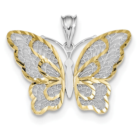 14k With White Rhodium Polished Filigree Butterfly Pendant K5987 - shirin-diamonds