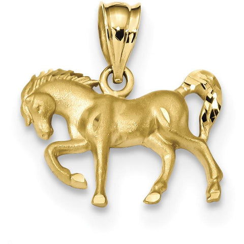 14k Satin & Diamond-cut Horse Pendant K6005 - shirin-diamonds