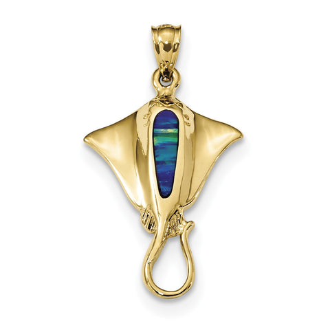 14k Polished w/Created Blue Opal Stingray Pendant K6043 - shirin-diamonds