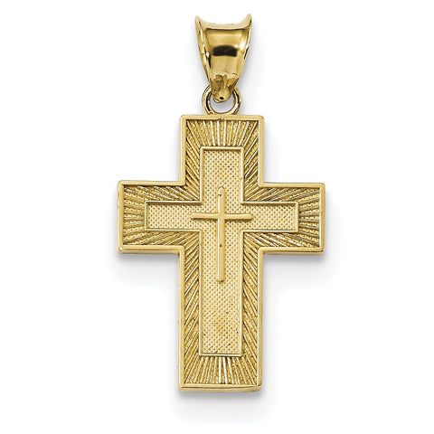 14k Textured Reversible Lord's Prayer in Spanish Cross Pendant K6165 - shirin-diamonds