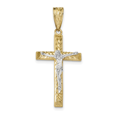 14k Two-tone Diamond-cut Crucifix Pendant K6303 - shirin-diamonds
