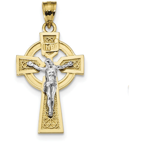 14k Two-tone Polished Celtic INRI Crucifix Pendant K6333 - shirin-diamonds