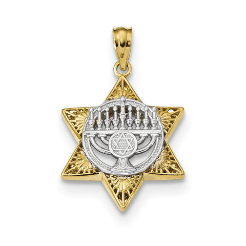 14k Two-tone Star of David & Menorah Pendant K6376 - shirin-diamonds
