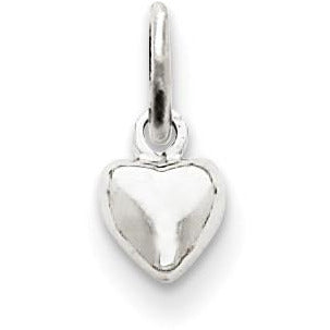 14k White Gold Solid Polished Plain Puffed Heart Charm K746 - shirin-diamonds