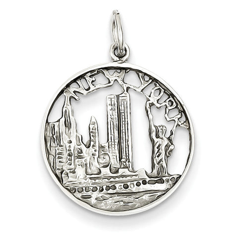 14k White Gold Solid Polished New York City in Disc Charm K856 - shirin-diamonds