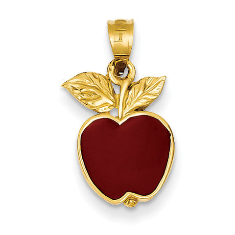 14k Polished Red Enameled Apple Pendant K974 - shirin-diamonds