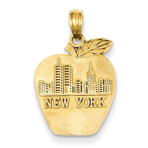 14k Solid New York Skyline on Small Apple Pendant K994 - shirin-diamonds