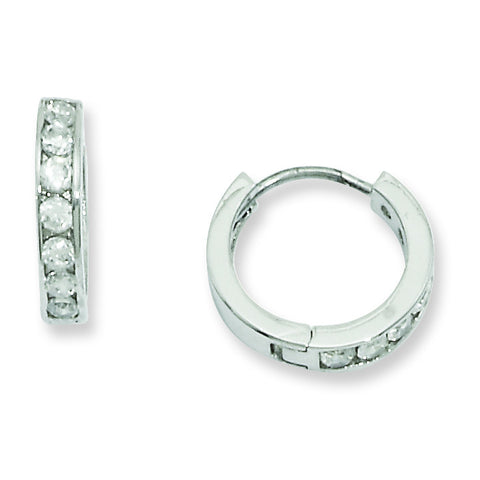 Rhodium-plated Channel Set CZ Huggie Earrings KW243 - shirin-diamonds