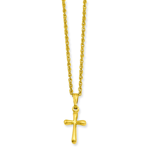 18in Gold-plated Small Plain Rounded Cross Necklace KW387 - shirin-diamonds