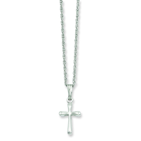 18in Rhodium-plated Small Plain Rounded Cross Necklace KW388 - shirin-diamonds