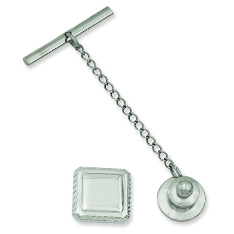 Rhodium-plated Square Tie Tack KW576 - shirin-diamonds