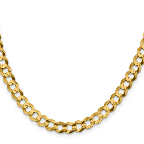14k 7.2mm Solid Polished Light Flat Cuban Chain (Weight: 27.65 Grams, Length: 24 Inches)