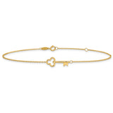 14k Polished Key Anklet with 1in ext