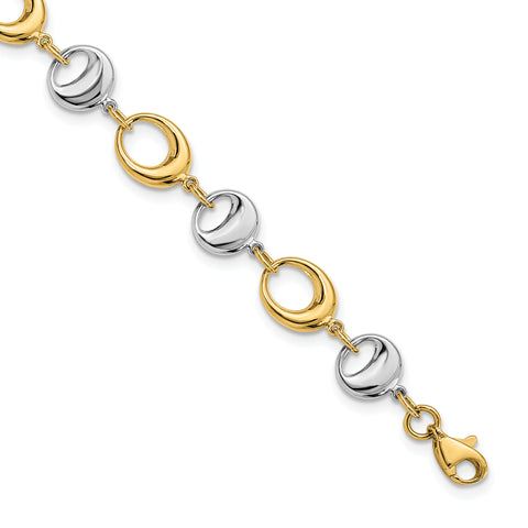 14k Two-tone Polished Link Bracelet