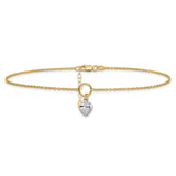 14k Two-tone Polished Heart Anklet with 1in ext