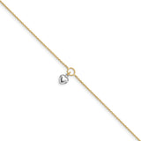 14k Two-tone Polished Heart Anklet with 1in ext